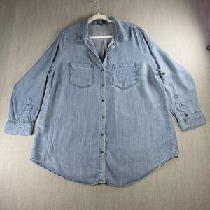 Velvet Heart Button Down Women 1X Blue Tencel Roll Tab Sleeve GLW-22871X